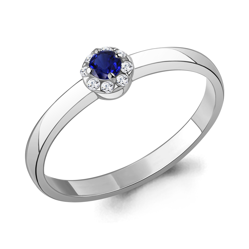650195АБ Кольцо из Серебра с наносапфиром, фианитами