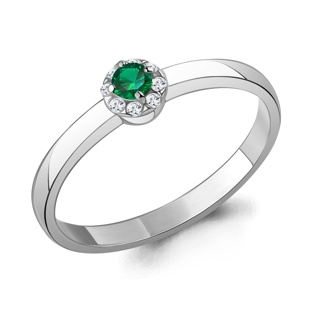 650195АГ Кольцо из Серебра с наноизумрудом, фианитами