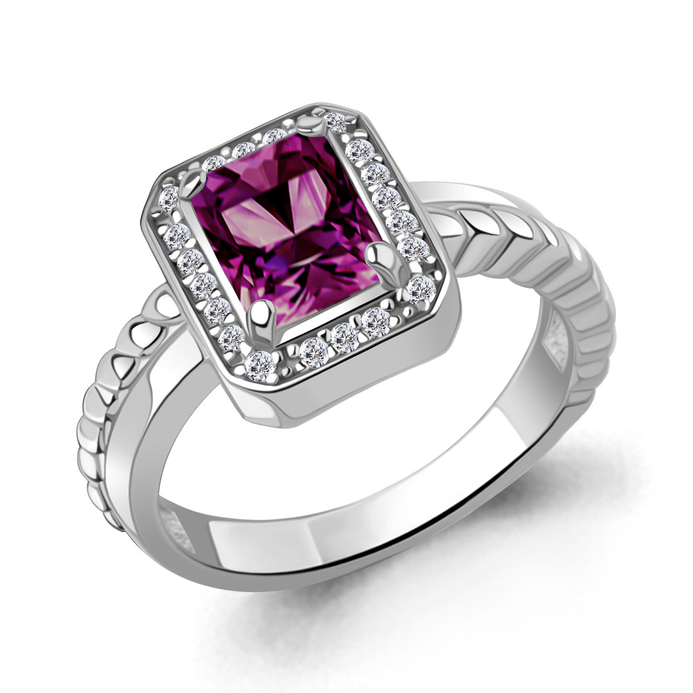 65019684А Кольцо из Серебра с наноаметистом иск., фианитами