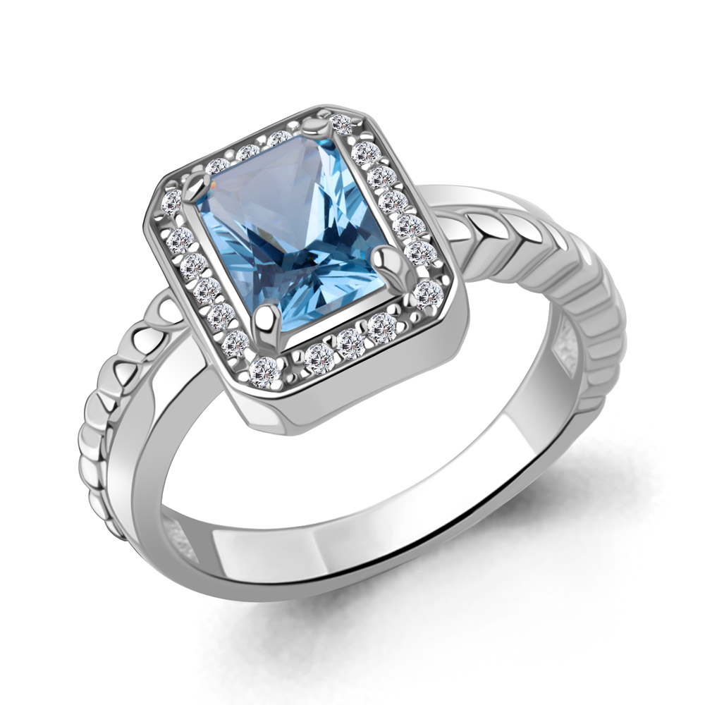 65019692А Кольцо из Серебра с нанотопазом свисс, фианитами