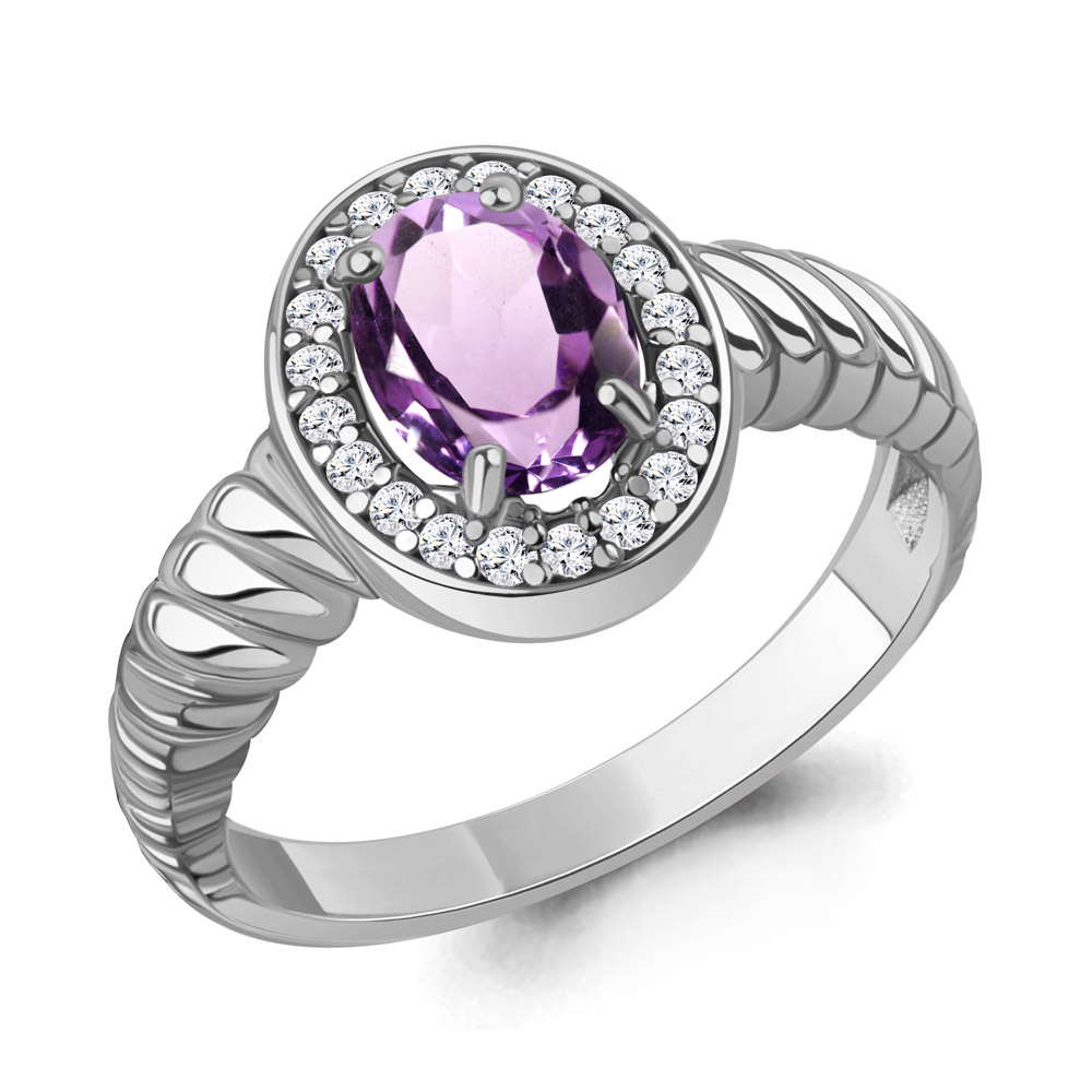 65019704А Кольцо из Серебра с аметистом, фианитами