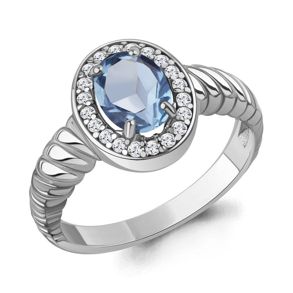 65019705А Кольцо из Серебра с топазом свисс блю, фианитами