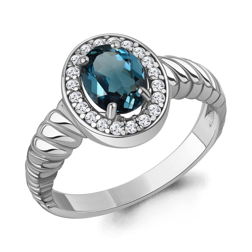 65019708А Кольцо из Серебра с топазом лондон блю, фианитами