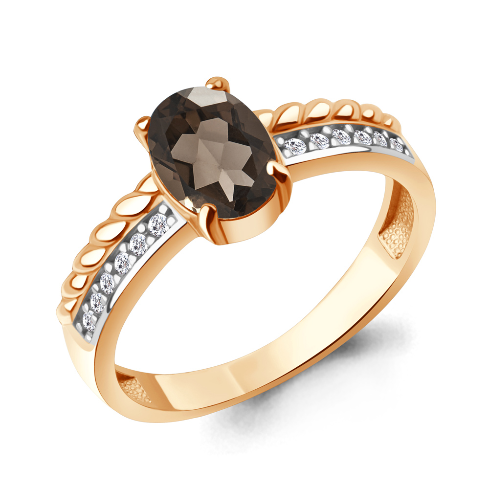 65019801А Кольцо из Золота с кварцем дымчатым, фианитами