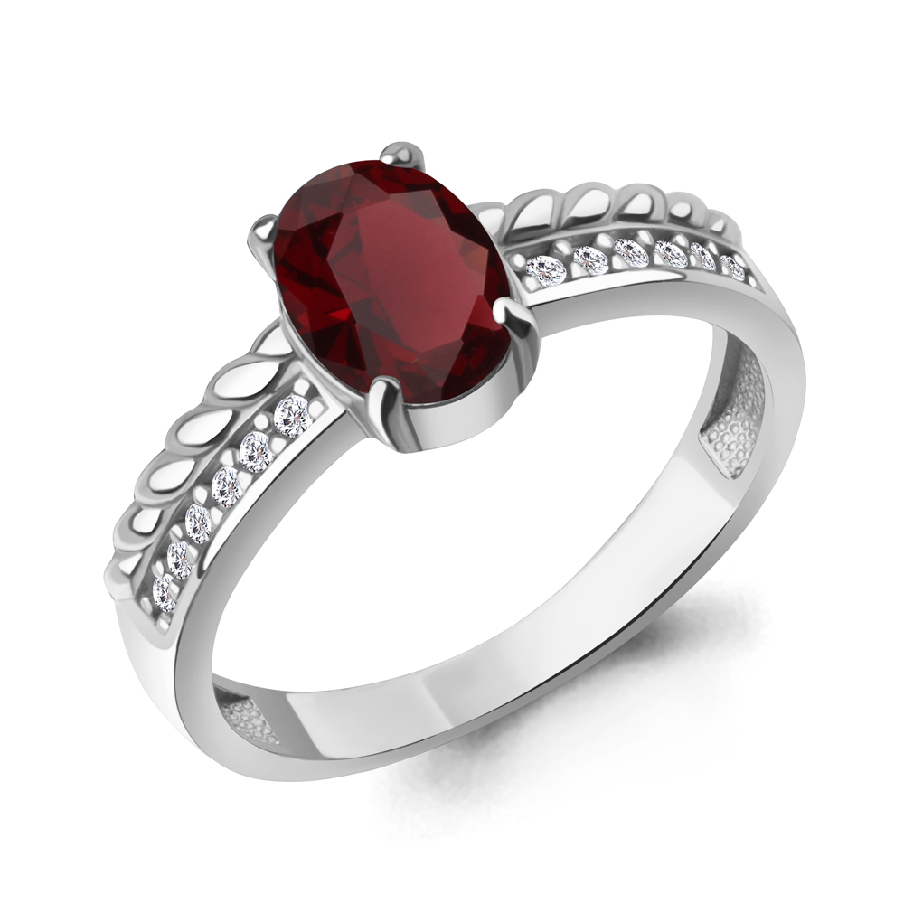 65019803А Кольцо из Серебра с гранатом, фианитами
