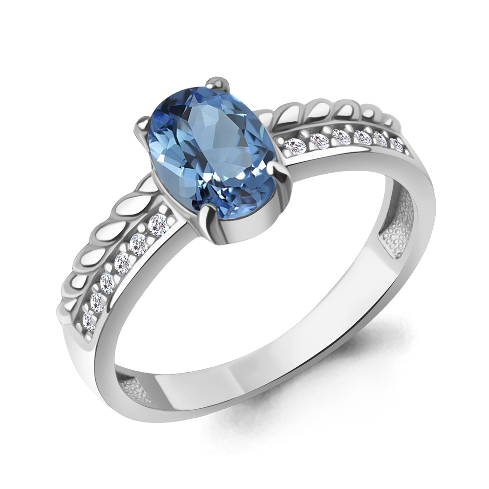 65019805А Кольцо из Серебра с топазом свисс блю, фианитами