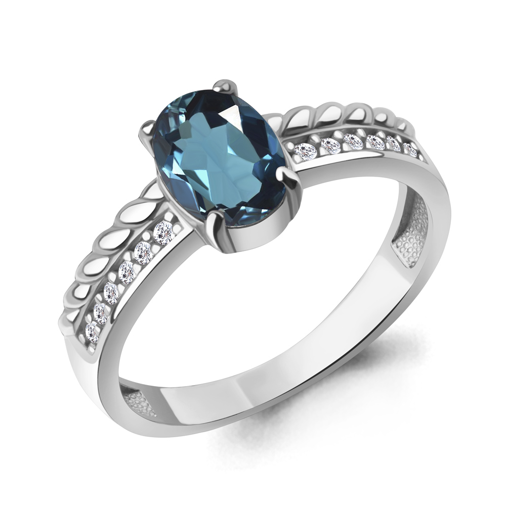 65019808А Кольцо из Серебра с топазом лондон блю, фианитами