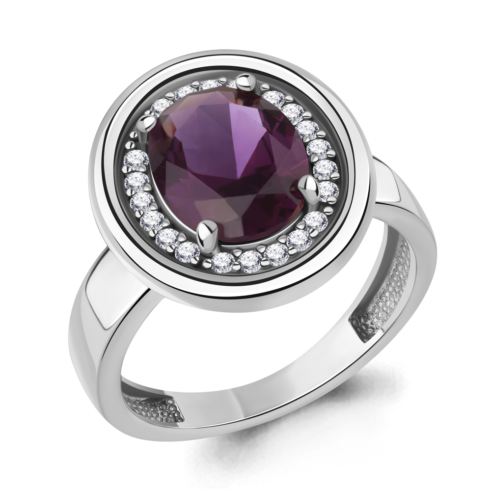 65019984А Кольцо из Серебра с наноаметистом иск., фианитами