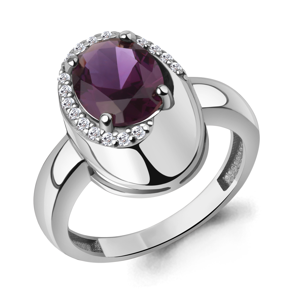 65020184А Кольцо из Серебра с наноаметистом иск., фианитами