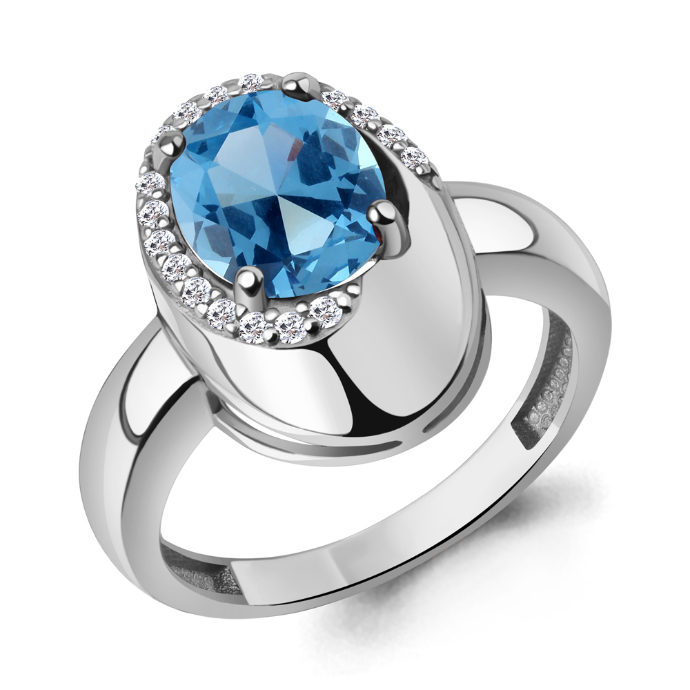 65020192А Кольцо из Серебра с нанотопазом свисс, фианитами