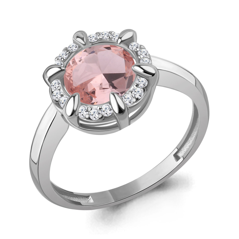 65020590А Кольцо из Серебра с наноморганитом, фианитами