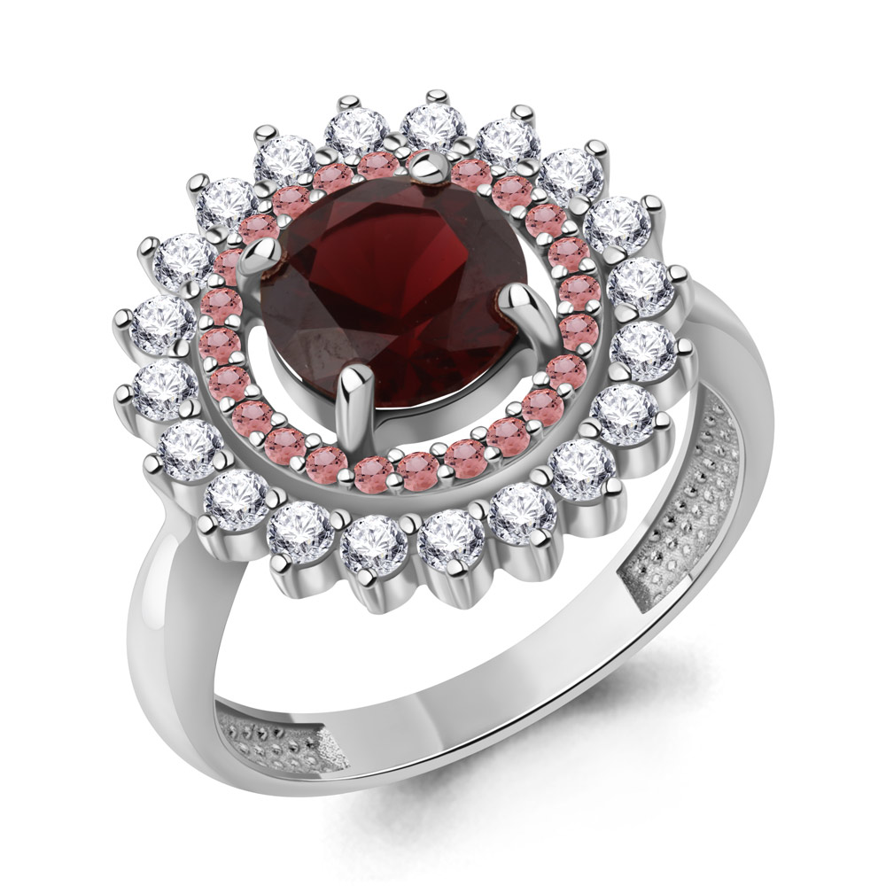 65020685АВ Кольцо из Серебра с наногранатом, нанотурмалинами, фианитами