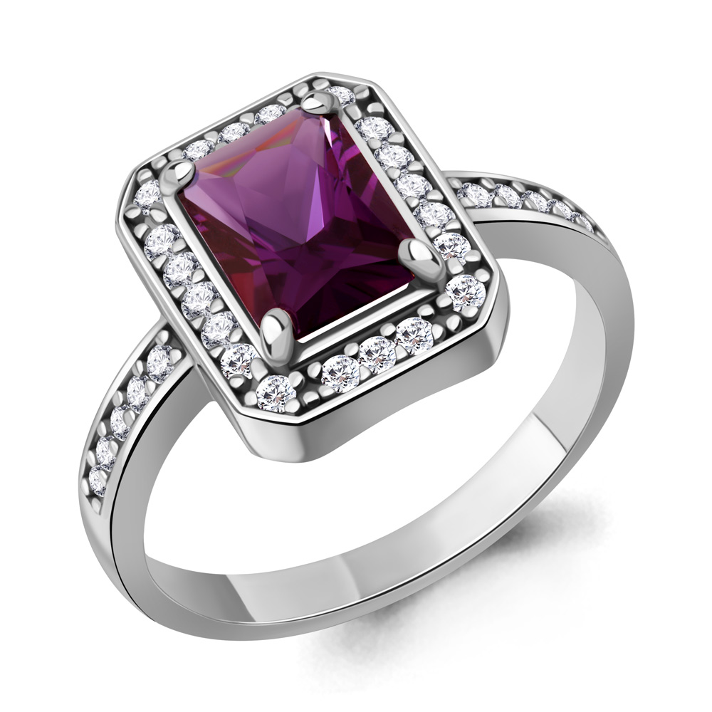 65020784А Кольцо из Серебра с наноаметистом иск., фианитами