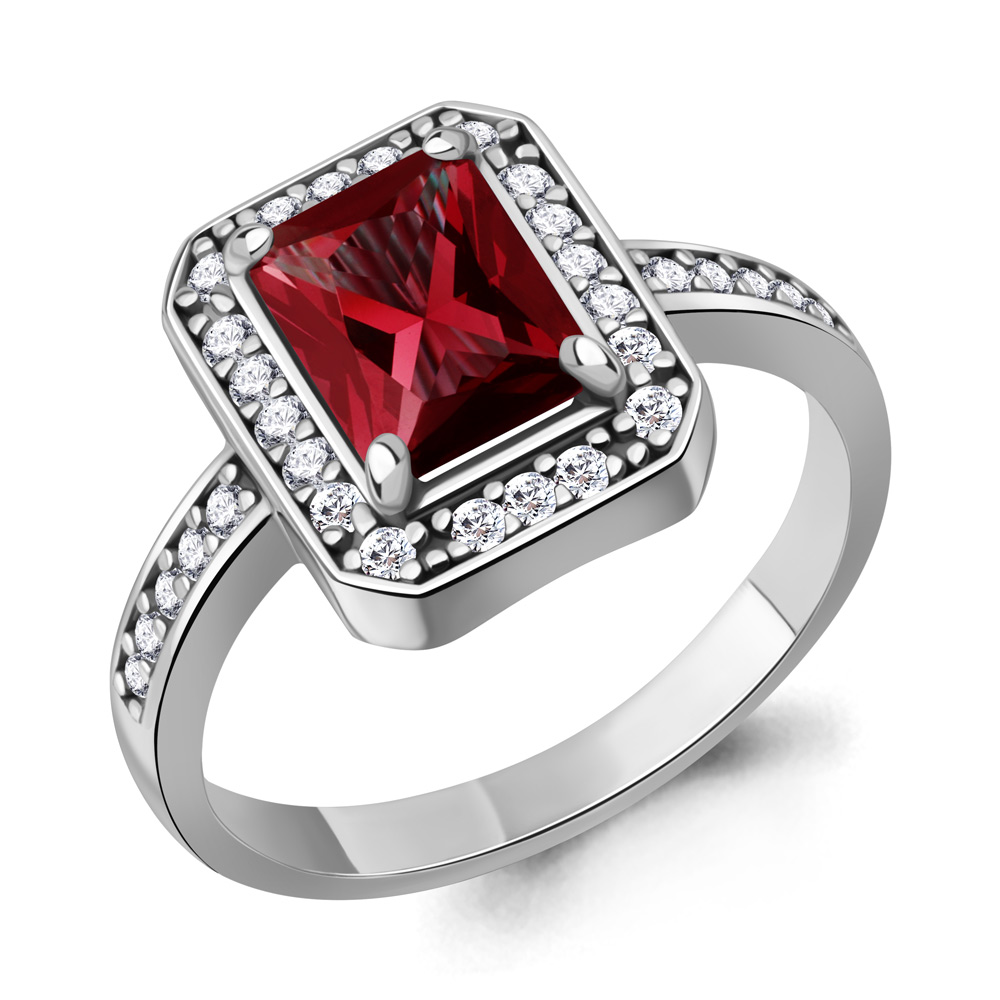 65020785А Кольцо из Серебра с наногранатом, фианитами