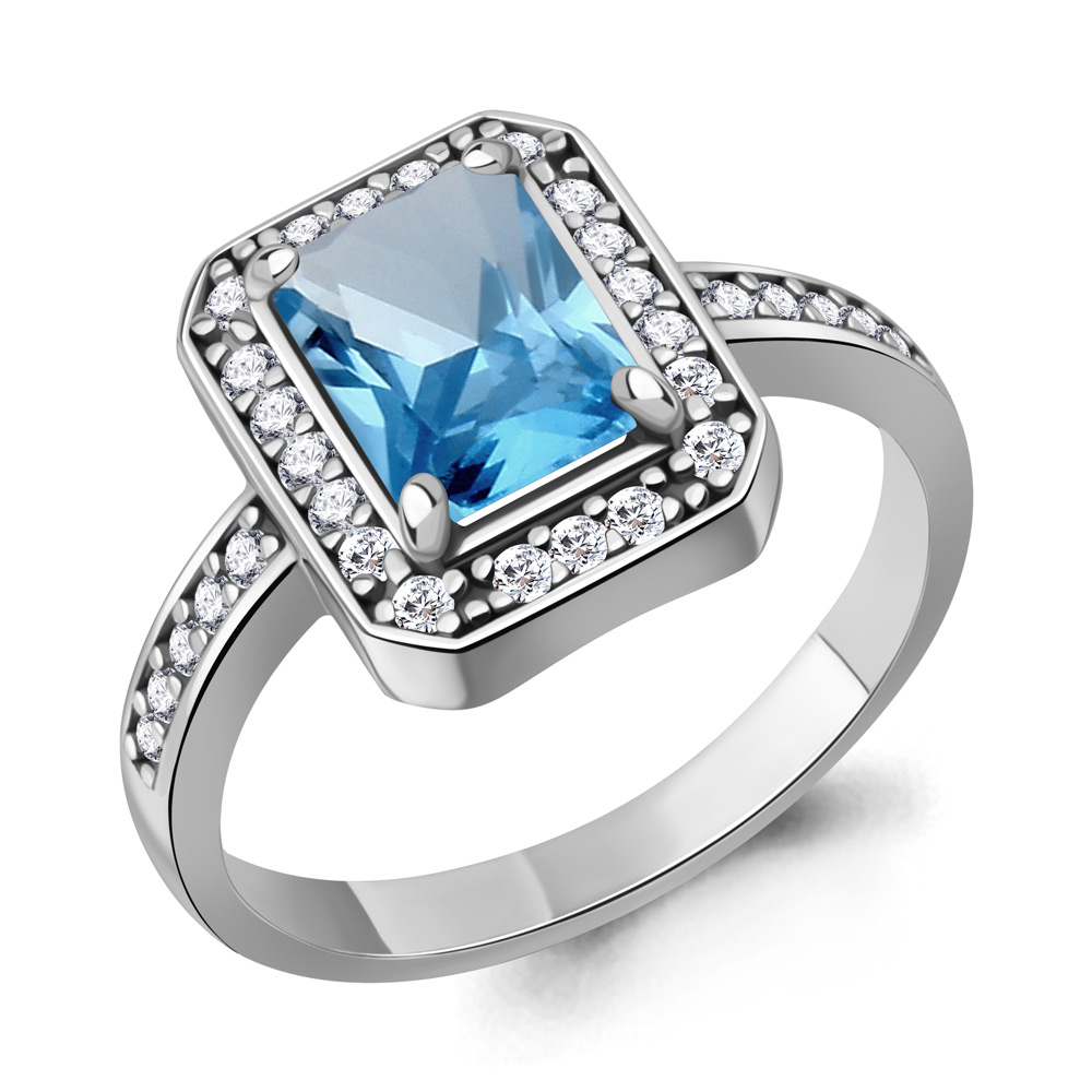 65020792А Кольцо из Серебра с нанотопазом свисс, фианитами