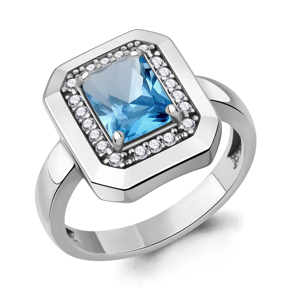 65020892А Кольцо из Серебра с нанотопазом свисс, фианитами