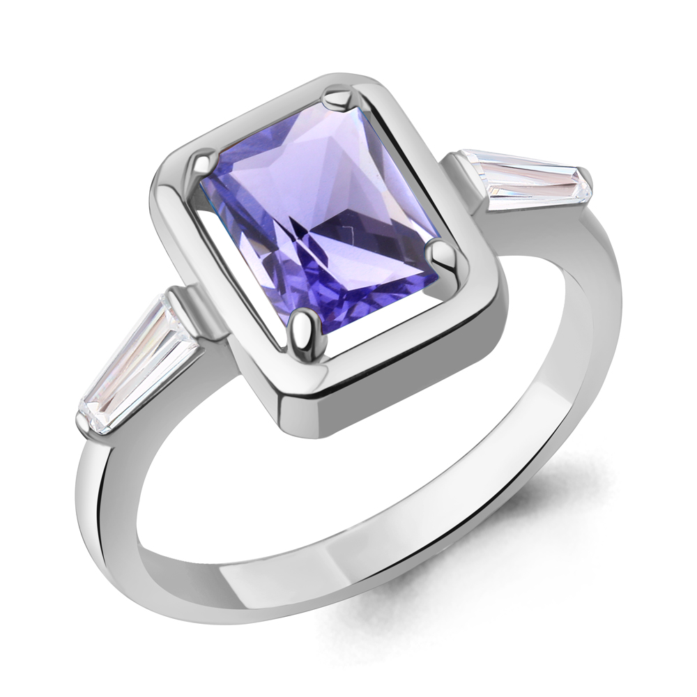 650209603 Кольцо из Серебра с нанотанзанитом иск., фианитами