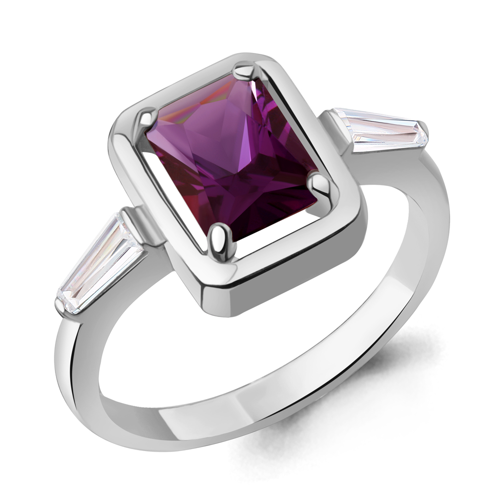 65020984 Кольцо из Серебра с наноаметистом иск., фианитами