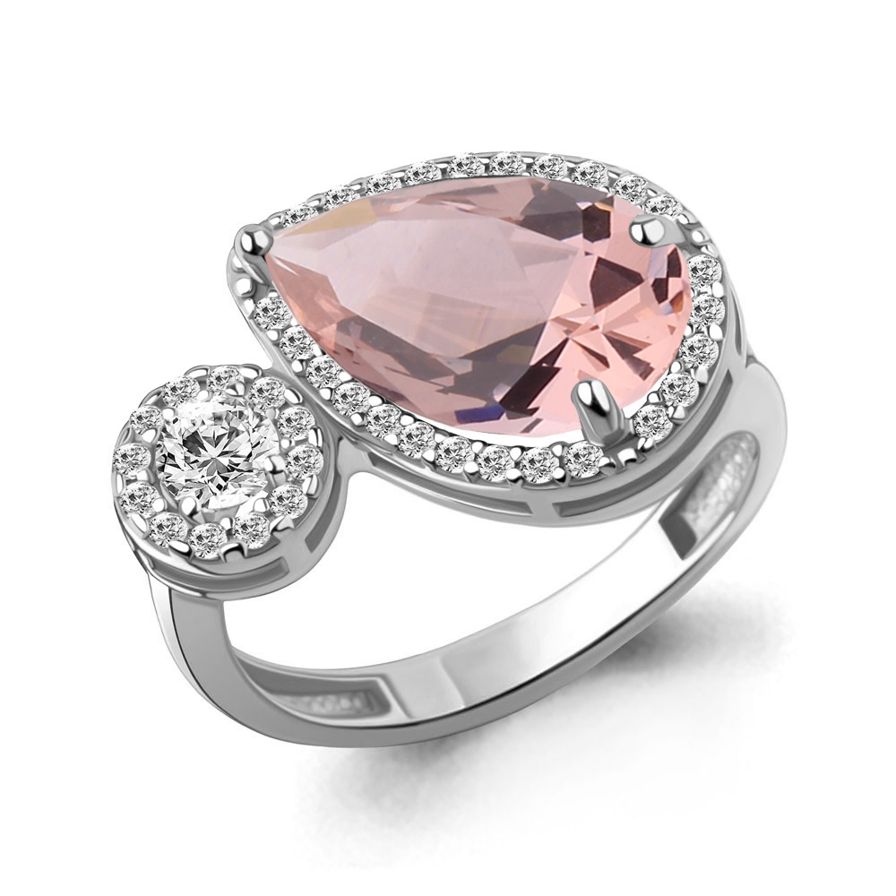 65021290А Кольцо из Серебра с наноморганитом, фианитами