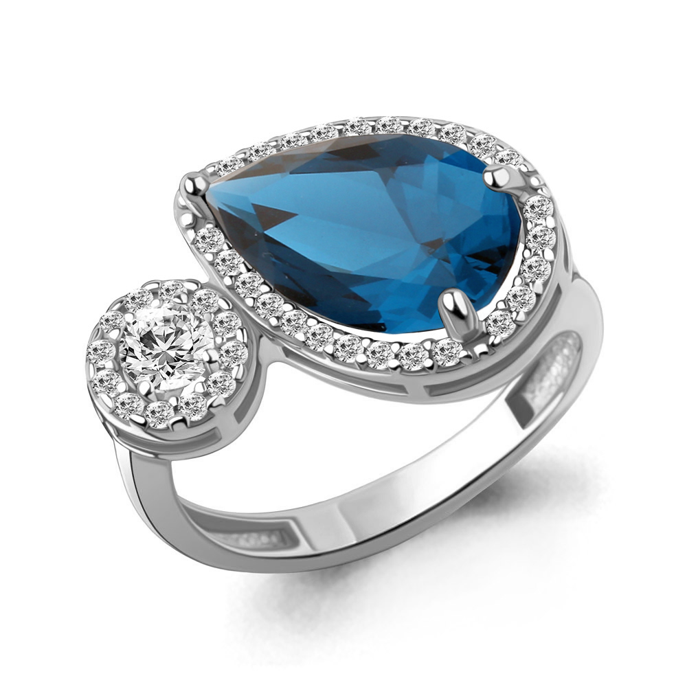 65021293А Кольцо из Серебра с нанотопазом лондон, фианитами