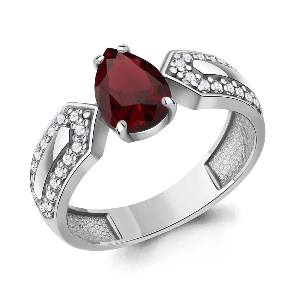 65021503А Кольцо из Серебра с гранатом, фианитами