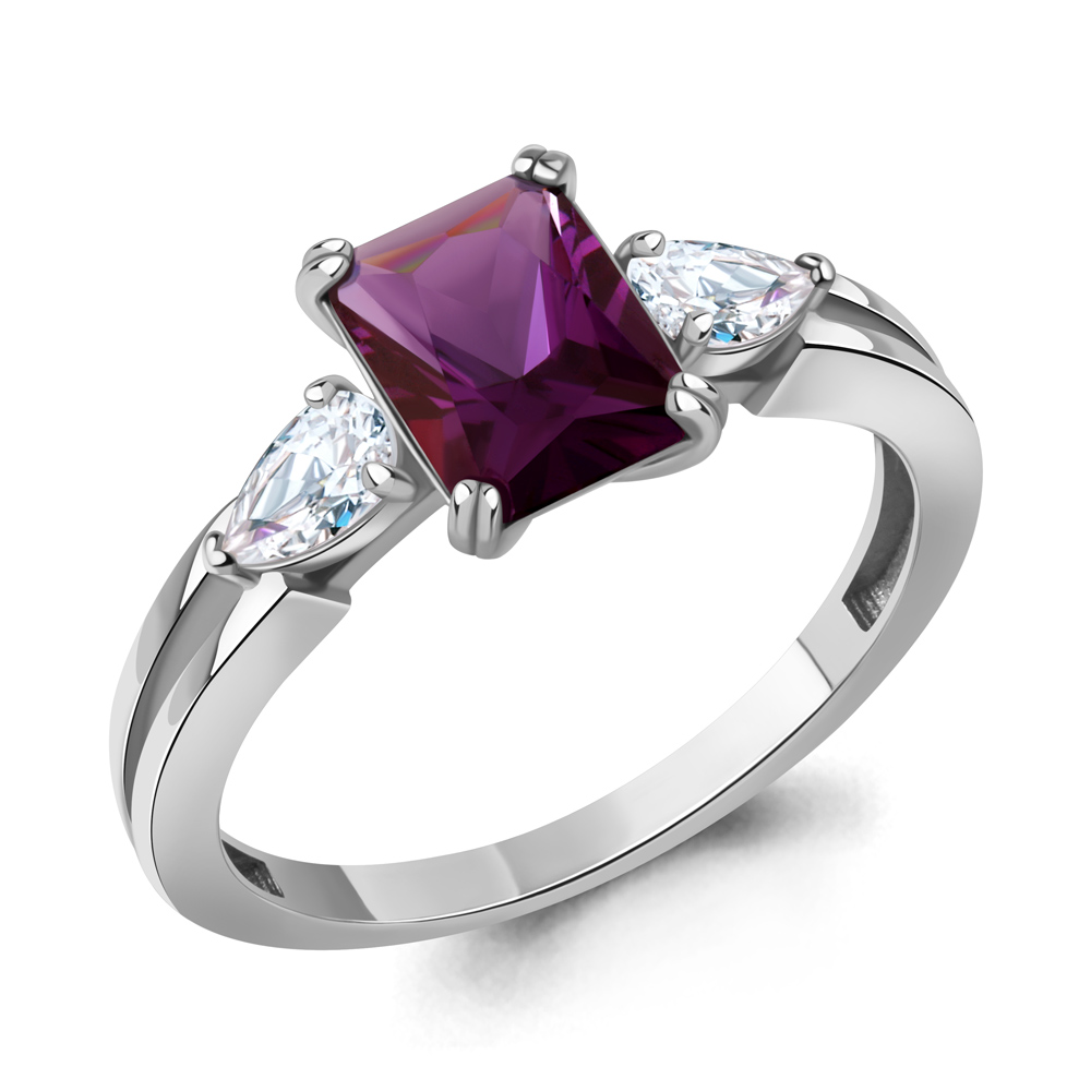 65021784 Кольцо из Серебра с наноаметистом иск., фианитами