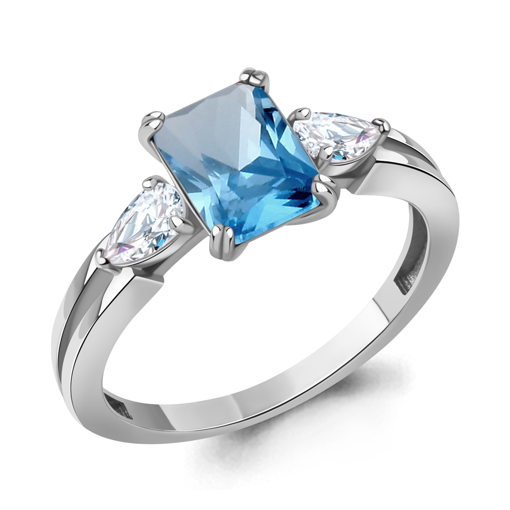 65021792 Кольцо из Серебра с нанотопазом свисс, фианитами