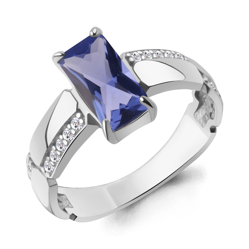650220603А Кольцо из Серебра с нанотанзанитом иск., фианитами