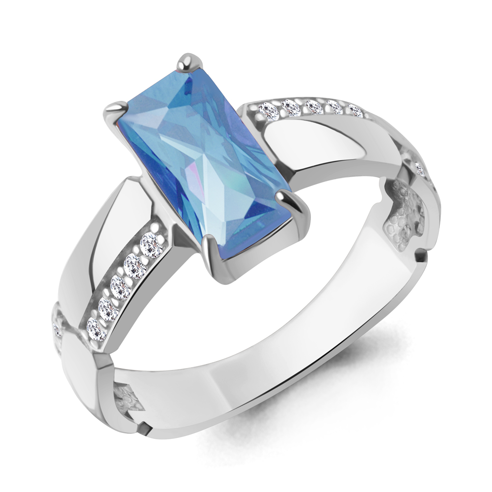 65022092А Кольцо из Серебра с нанотопазом свисс, фианитами