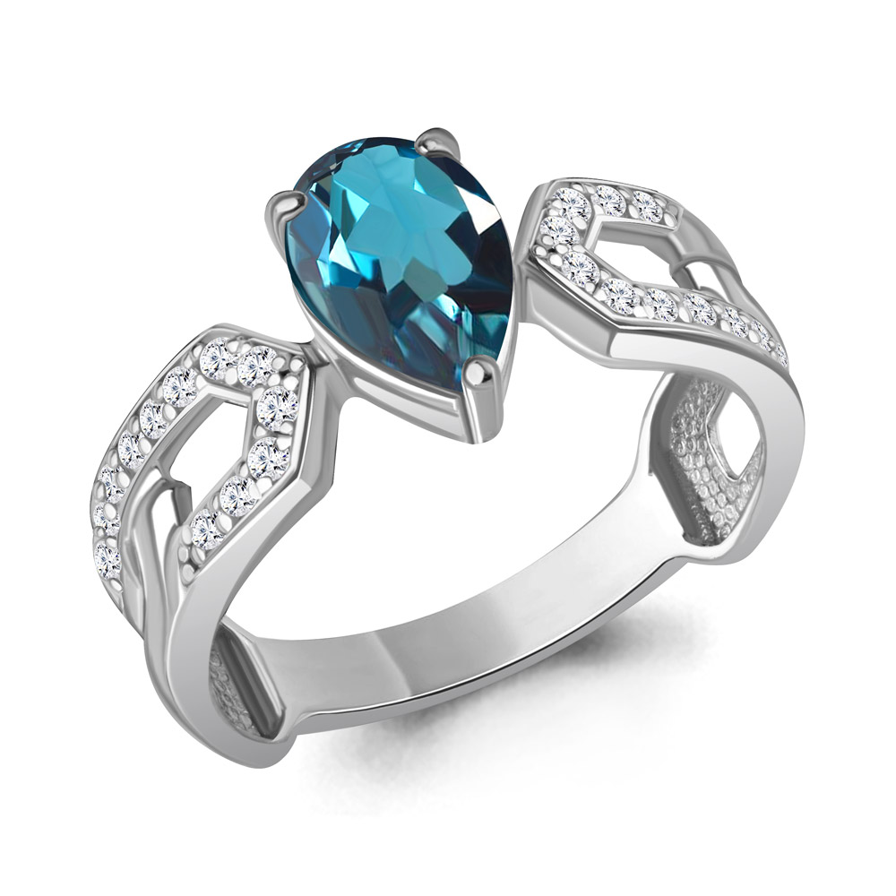 65022108А Кольцо из Серебра с топазом лондон блю, фианитами