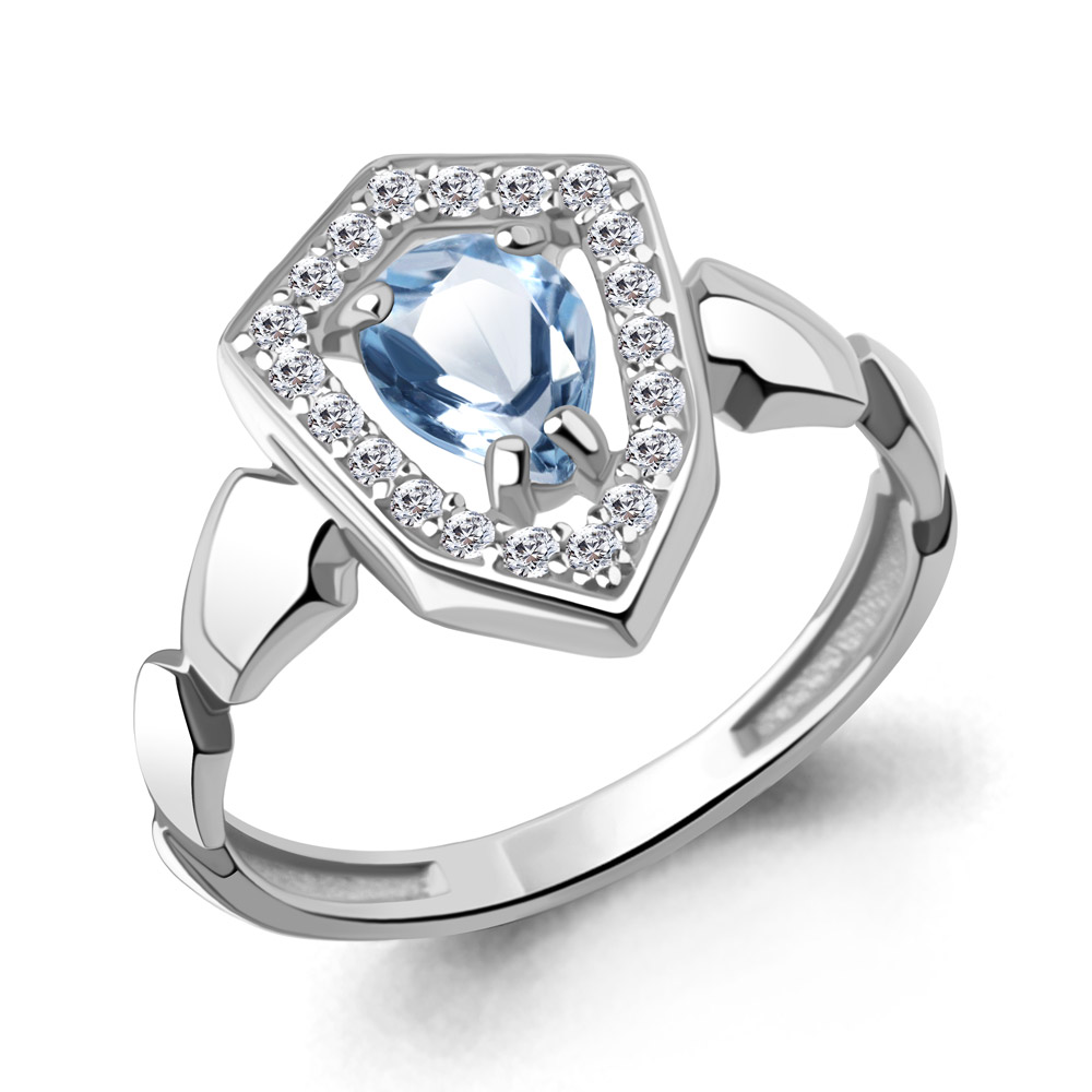 65022405А Кольцо из Серебра с топазом свисс блю, фианитами