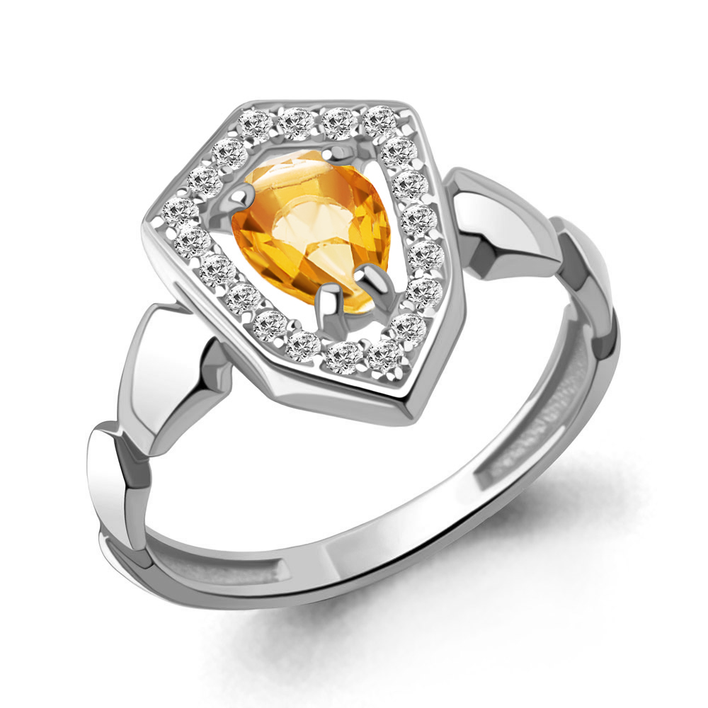 65022406А Кольцо из Серебра с фианитами, цитрином