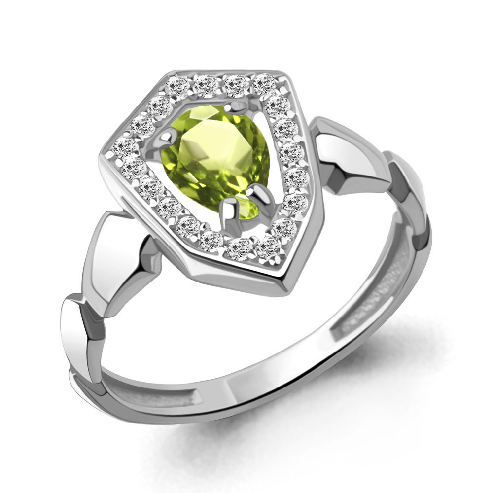 65022407А Кольцо из Серебра с фианитами, хризолитом