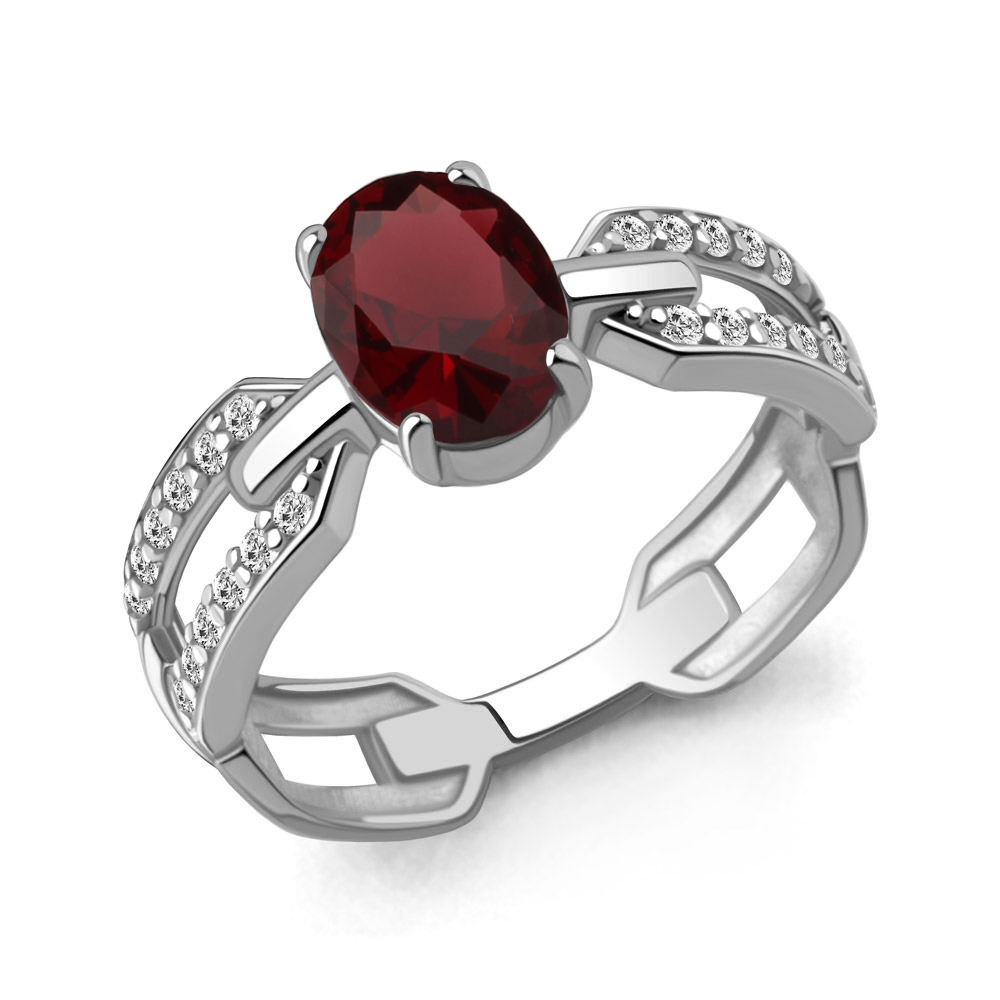 65022603А Кольцо из Серебра с гранатом, фианитами