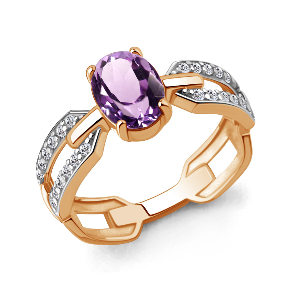 65022604А Кольцо из Золота с аметистом, фианитами