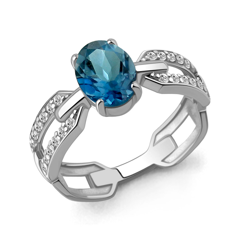 65022608А Кольцо из Серебра с топазом лондон блю, фианитами