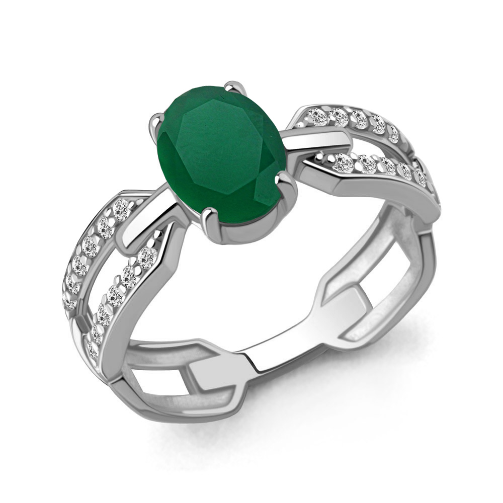 65022609А Кольцо из Серебра с агатом, фианитами