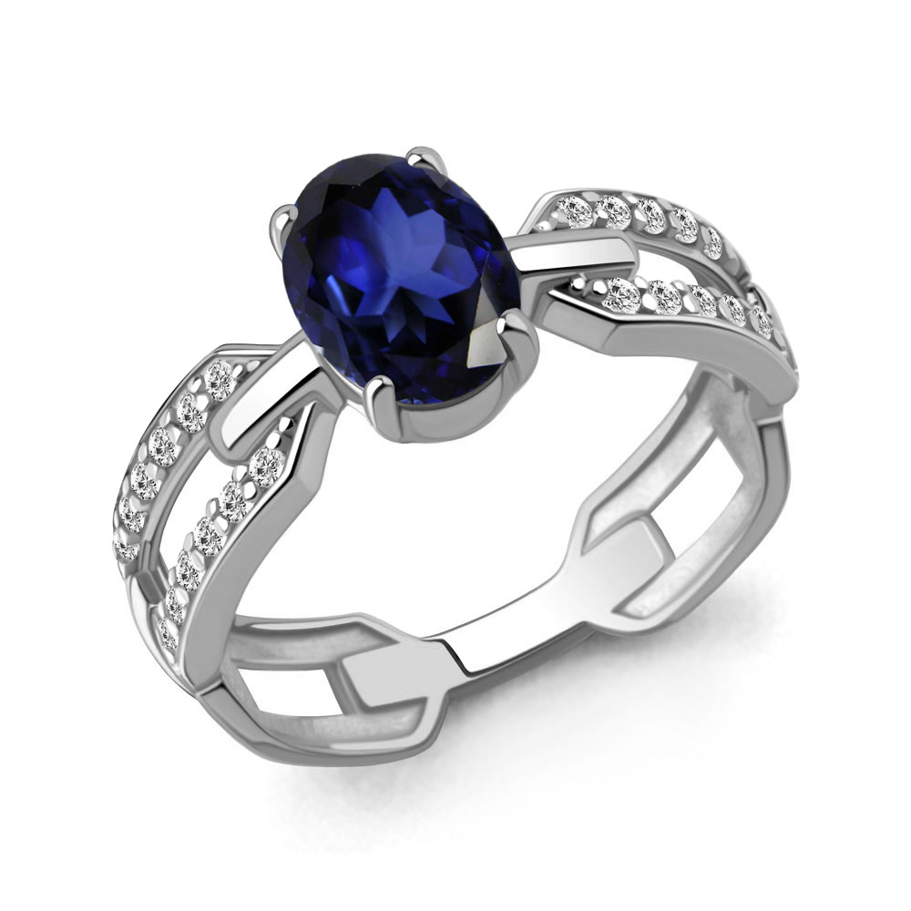 650226АБ Кольцо из Серебра с наносапфиром, фианитами