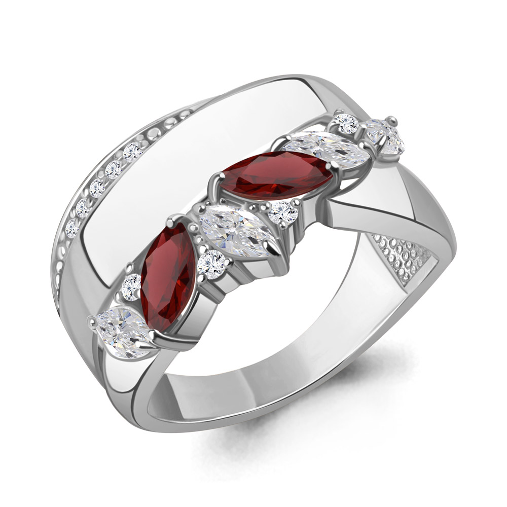 65022703А Кольцо из Серебра с гранатами, фианитами