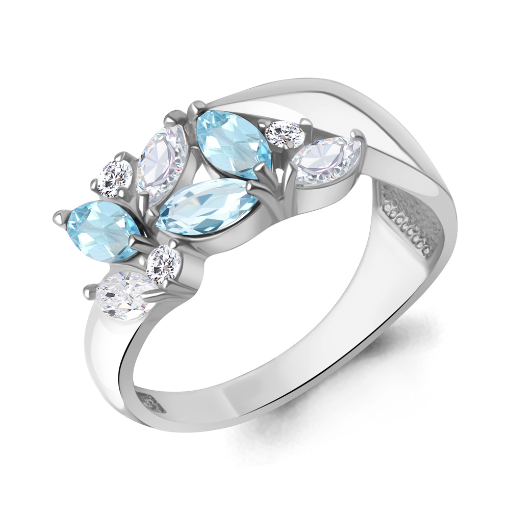 65022802А Кольцо из Серебра с топазами скай блю, фианитами