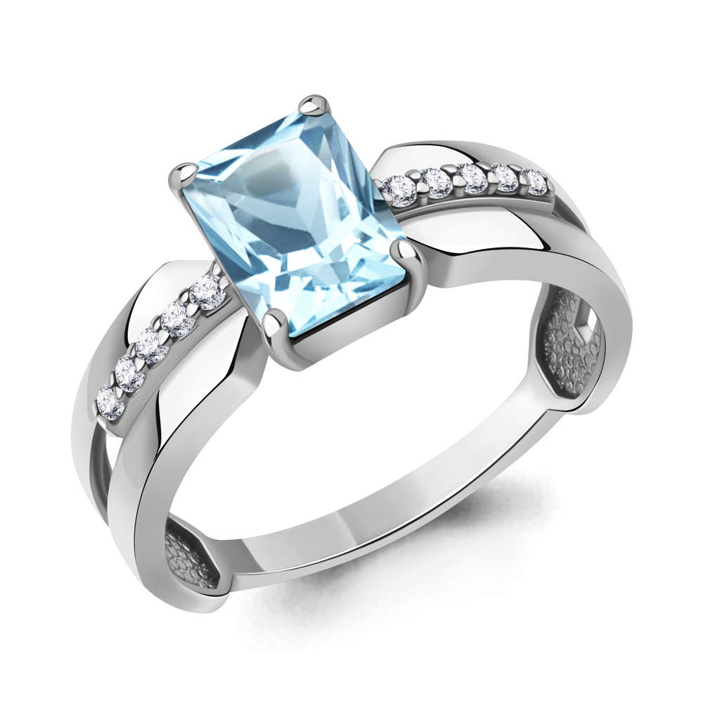 65022902А Кольцо из Серебра с топазом скай блю, фианитами