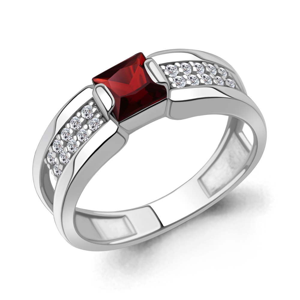 65023003А Кольцо из Серебра с гранатом, фианитами