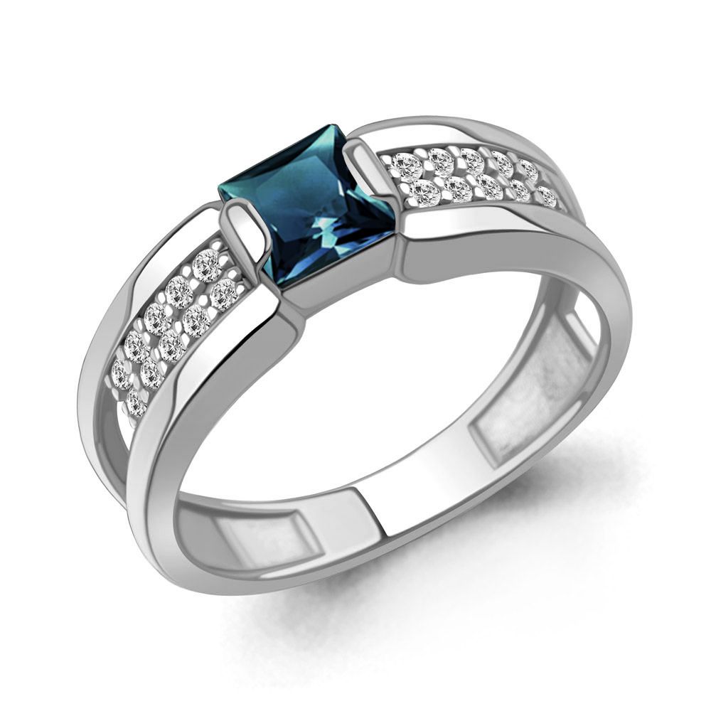65023008А Кольцо из Серебра с топазом лондон блю, фианитами