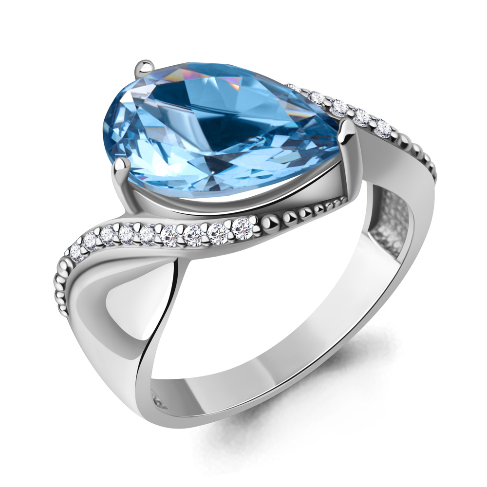 65023192А Кольцо из Серебра с нанотопазом свисс, фианитами