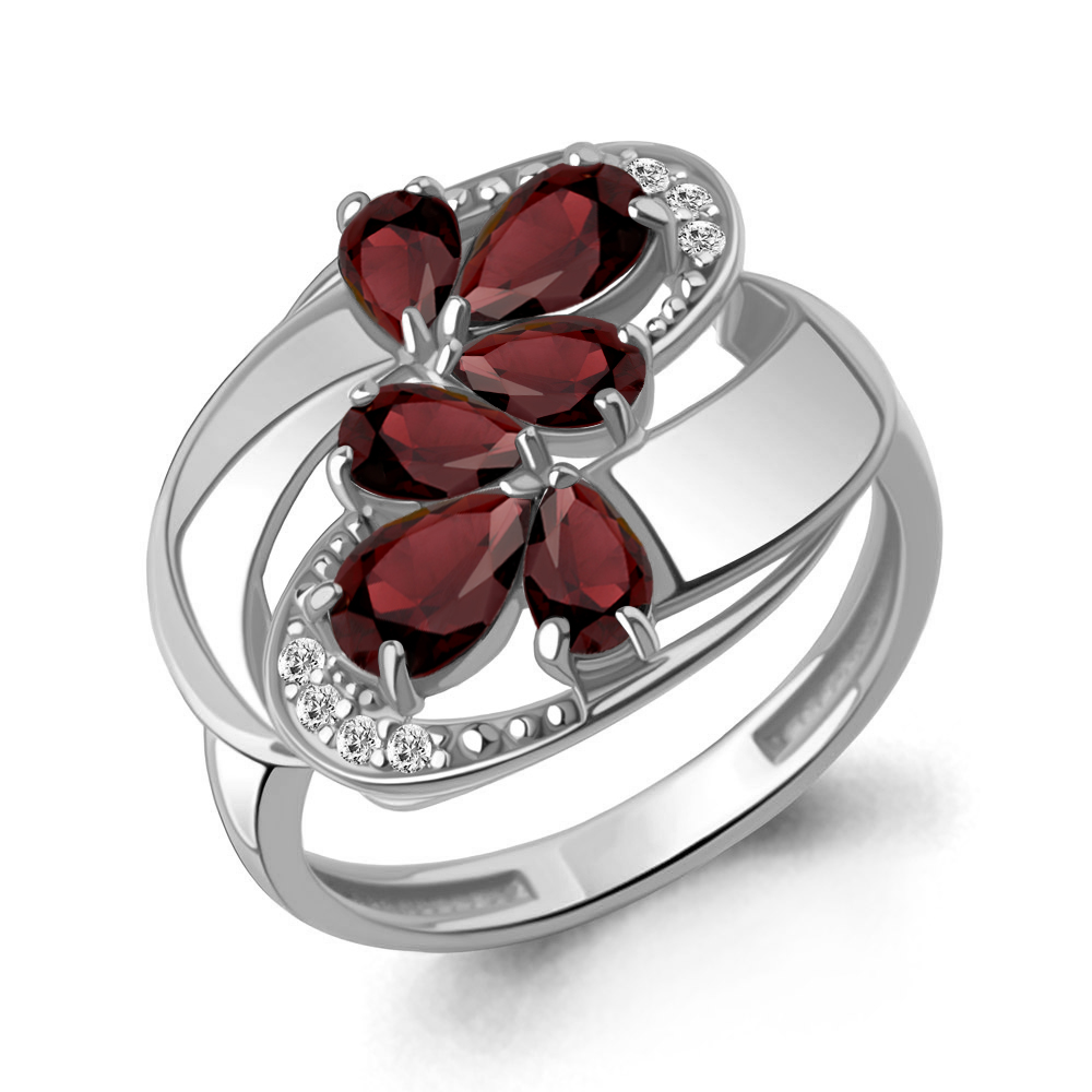65023203А Кольцо из Серебра с гранатами, фианитами