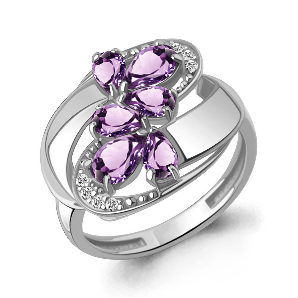 65023204А Кольцо из Серебра с аметистами, фианитами