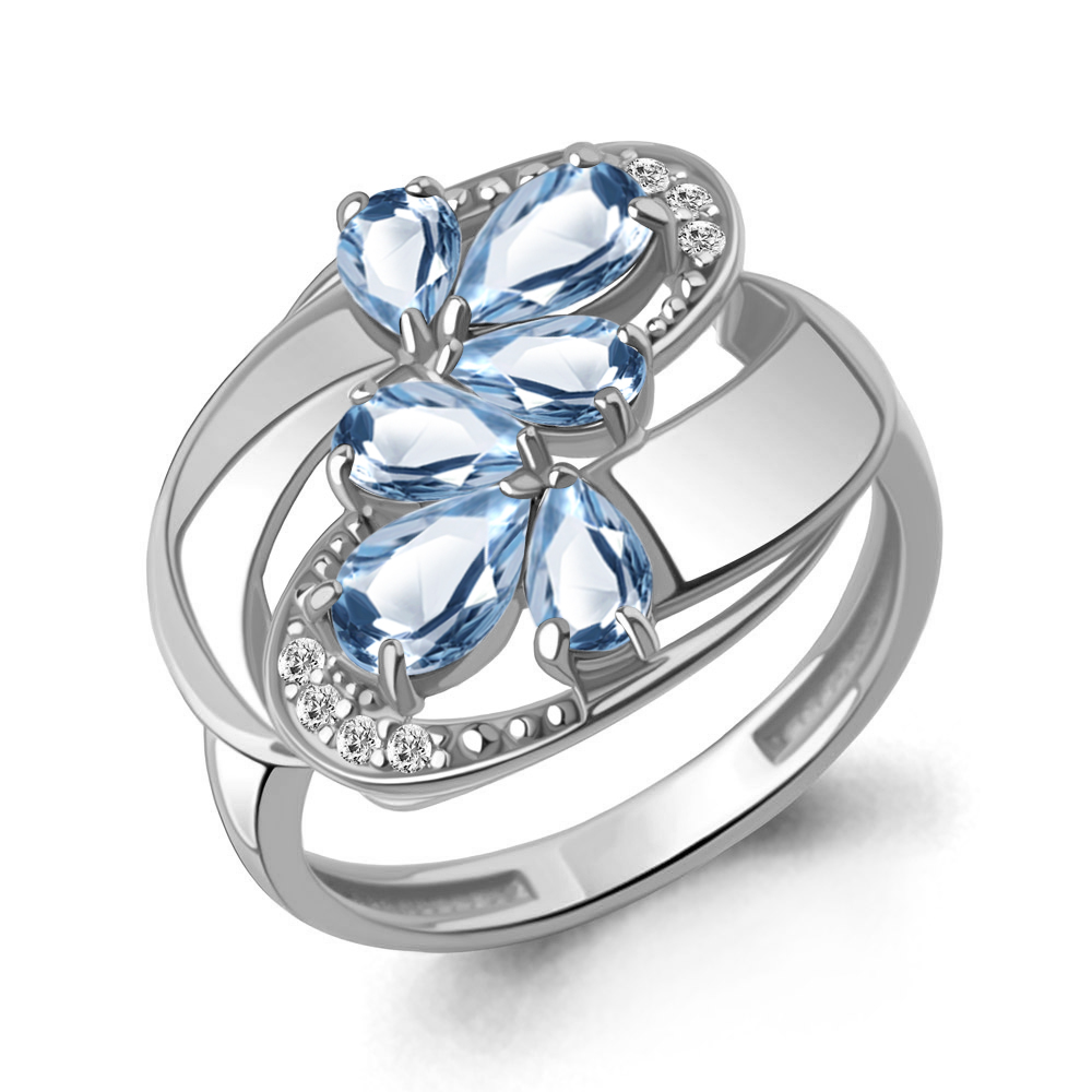 65023205А Кольцо из Серебра с топазами свисс блю, фианитами