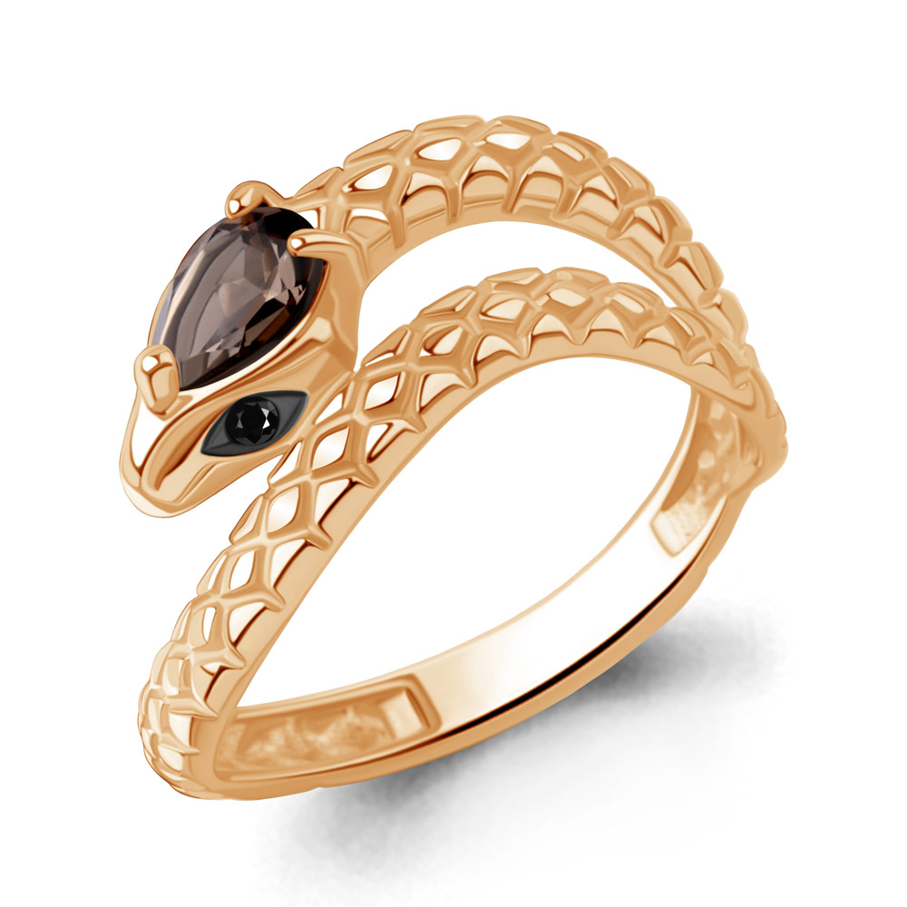 65023401 Кольцо из Золота с кварцем дымчатым, нанокристаллами