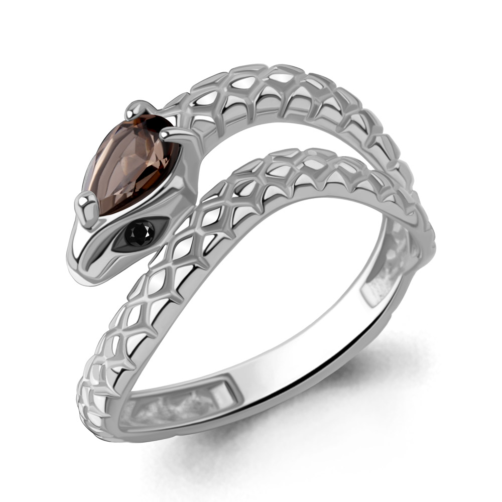 65023401Ч Кольцо из Серебра с кварцем дымчатым, нанокристаллами