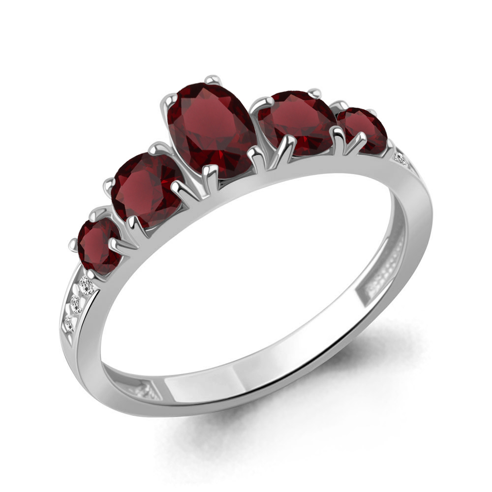 65023803А Кольцо из Серебра с гранатами, фианитами
